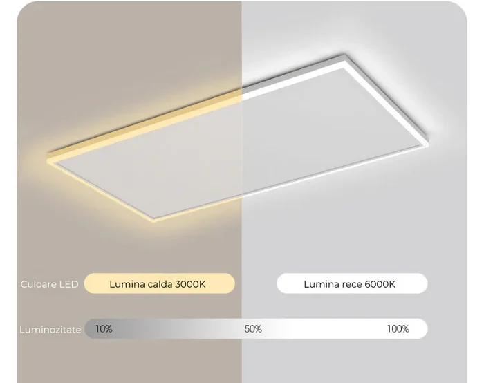 Panou Radiant de Incalzire cu Infrarosu Ceramic, Montare pe Tavan, Smart WiFi, 840W, Iluminare LED reglabila, Termostat si Timer, Controler, Alb