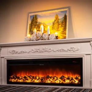 Focar Semineu Electric 3D incorporabil Tanzania, 128,5 x 40,5 cm, Functie Incalzire, 1500W, Telecomanda, 2 trepte de caldura