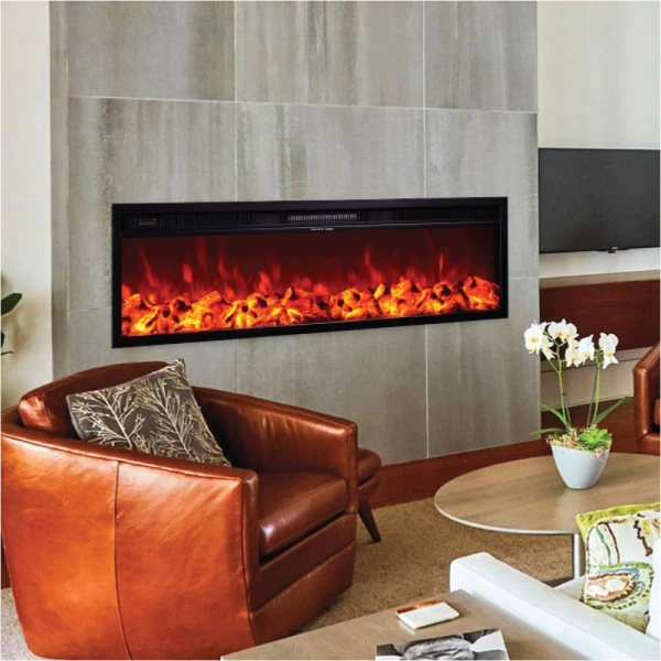Focar Semineu Electric 3D incorporabil Tanzania, 128,5 x 40,5 cm, Functie Incalzire, 1500W, Telecomanda, 2 trepte de caldura