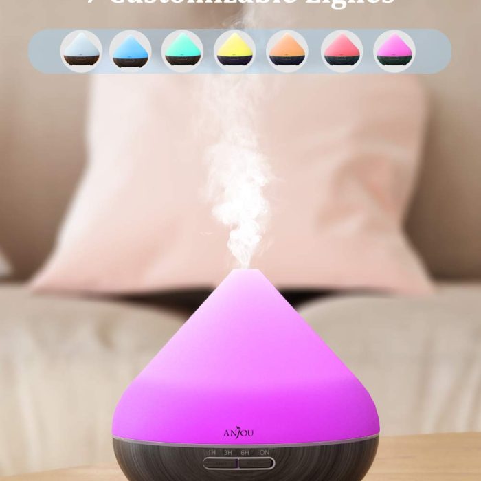 Difuzor aromaterapie cu Ultrasunete Anjou, 300 ml, 13W, LED 7 culori, oprire automata - baza Wenge